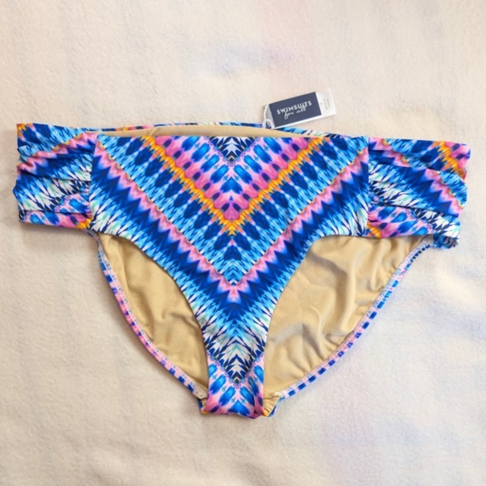 Swimsuits For All Bikini Bottom Women 18 Blue Pink Tie Dye High Waist Ruched